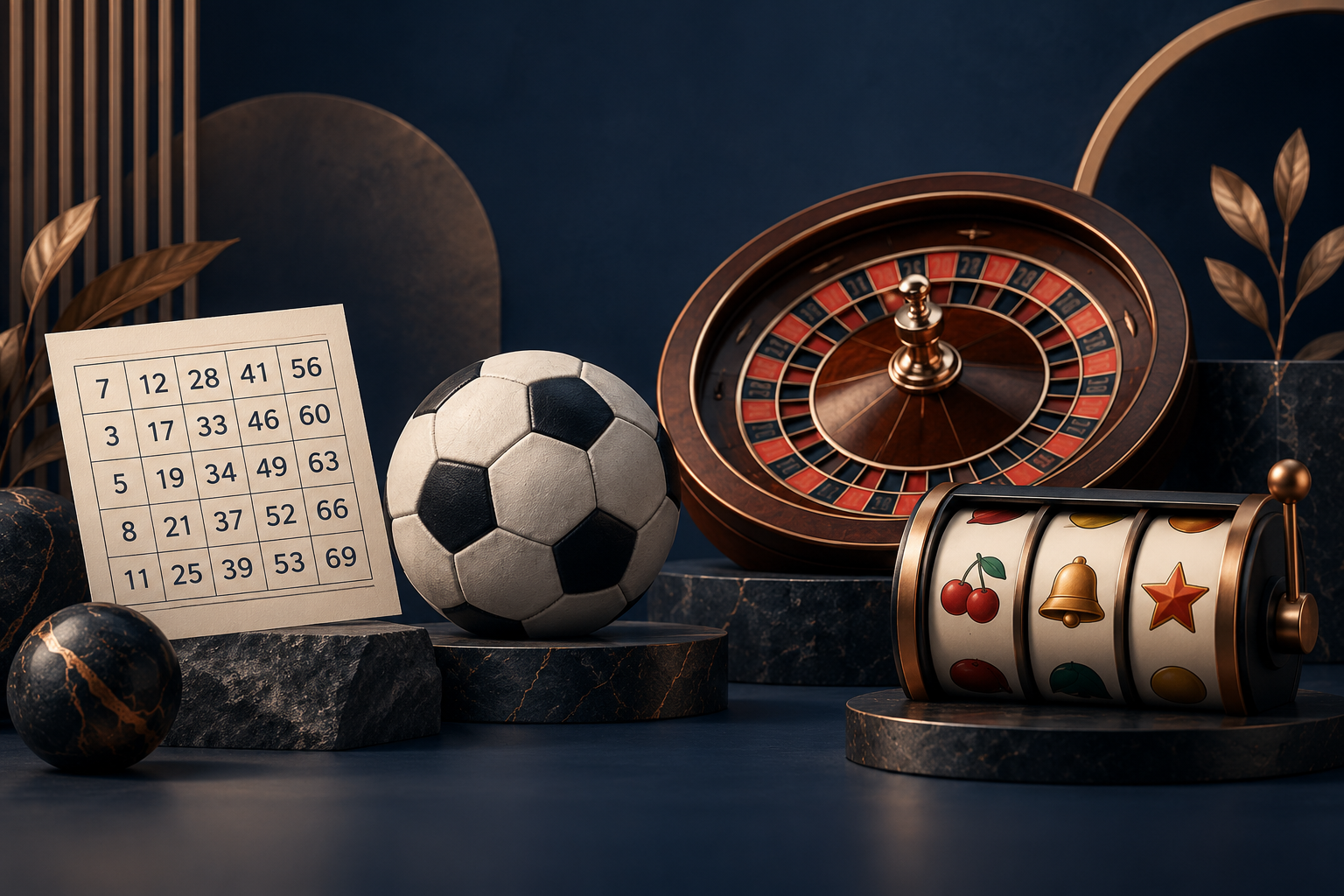 Ilustrasi togel, bola, kasino langsung, dan slot dalam panduan OLXTOTO